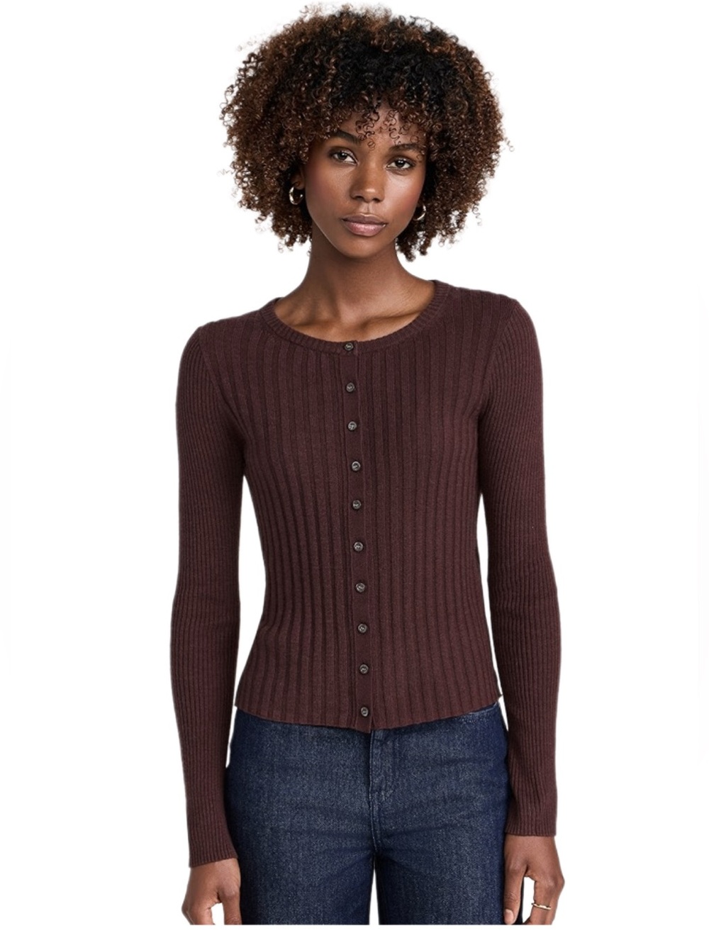 Alex Mill Mahogany Ribbed Button-Front Cardigan